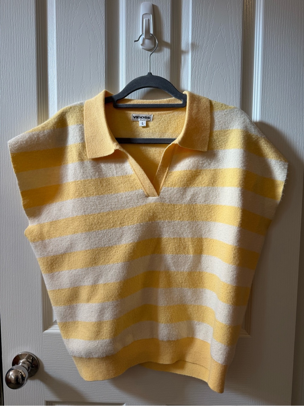 Vigoss Yellow and Cream Striped V-Neck Sweater